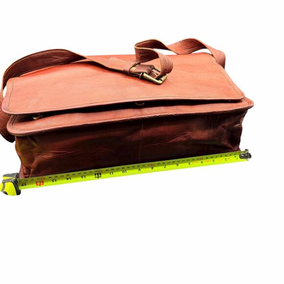 Handmade Brown Leather Messenger Bag Laptop Crossbody Satchel - Picture 8 of 16